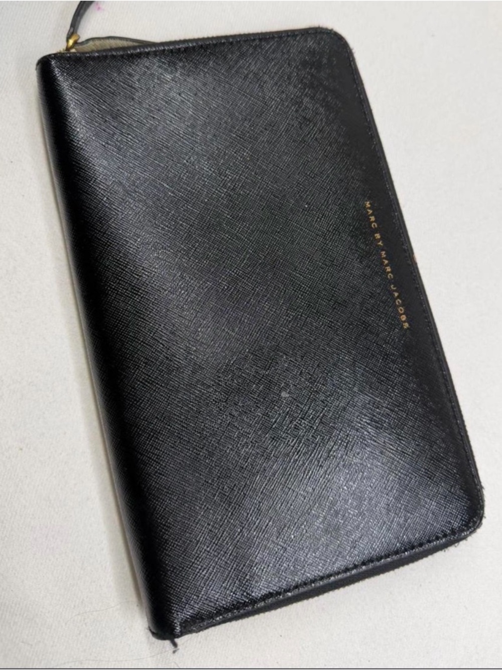 Marc by Marc Jacobs Black Textured Zip Wallet with Gold Logo